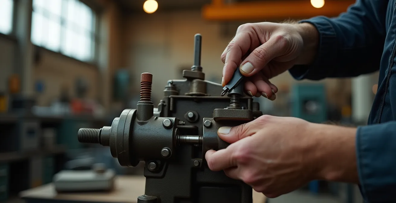 Mains expertes d'un technicien manipulant des outils de précision lors d'une opération de maintenance